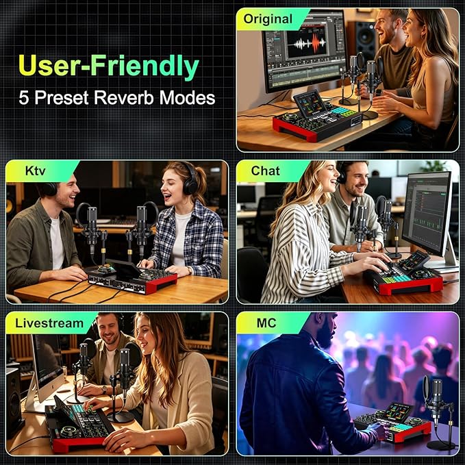 tenlamp G10 Podcast Equipment Bundle for 2 with Live Sound Board Audio Mixer - Two Condenser Mics, Voice Changer, Noise Reduction, for PC/Phone Streaming, Gaming, Singing, Podcast, Recording - Image 4