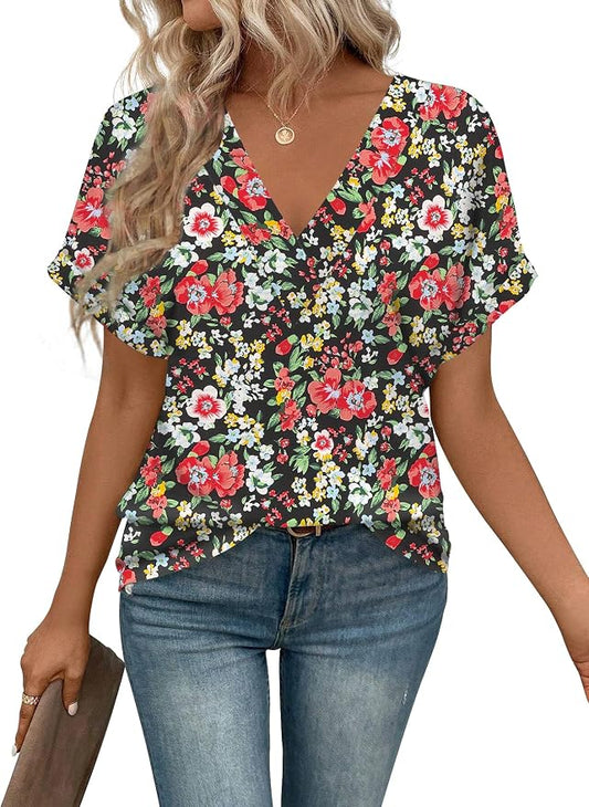 T Shirts Short Sleeve V Neck Tees Womens Tops Beach Vacation Fashion Clothes 2026 Casual Summer Spring Fall Outfits by EyMuseWomensTops