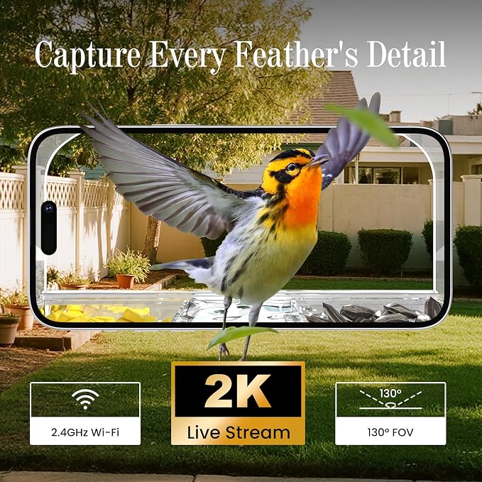 Smart Window Bird Feeder Camera with AI, Modern Design for Panoramic Views, 2K HD Live Feed, USB Powered & Secure Suction Mount - The Ultimate Tech Gift (Clear) - Image 5