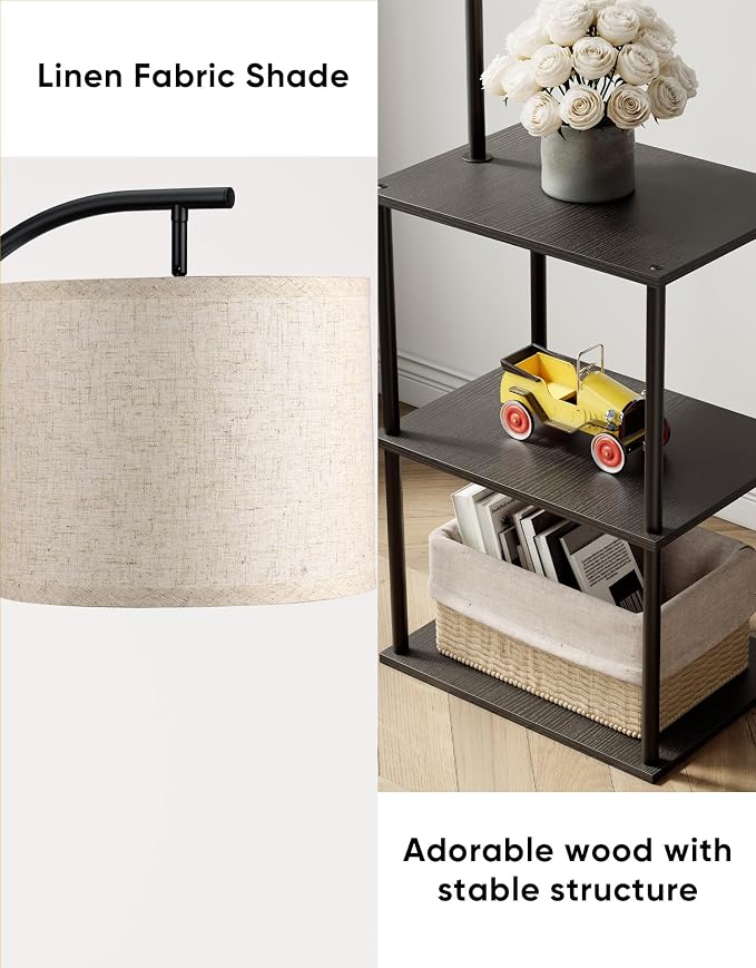 PARTPHONER Floor Lamp with Table, Night Stand with Lamp, Narrow Side Table with 3CCT LED Bulb, Small Coffee Table, Modern End Table with Storage Shelves for Living Room Bedroom Home Décor, Black - Image 2