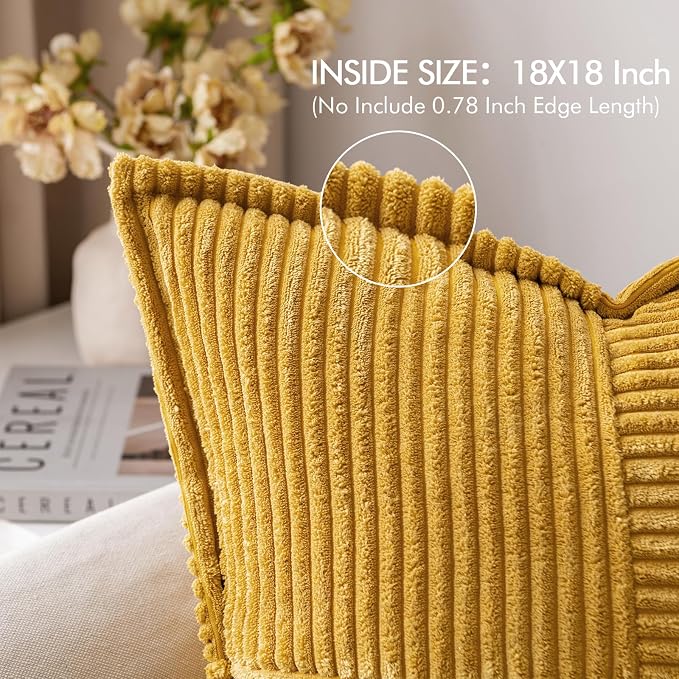 MIULEE Decorative Throw Pillow Covers for Couch Bed Livingroom 18x18 Inch Set of 2 Fall Mustard Yellow Boho Accent Throw Pllows Broadside Striped Patchwork Soft Corduroy Pillowcases - Image 2