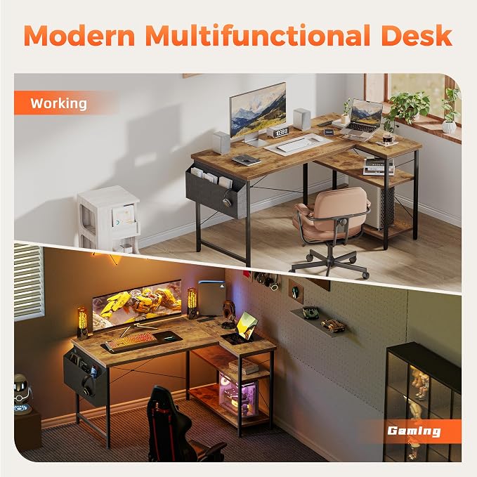 Mericonia 55 inch L Shaped Gaming Desk, Large Corner Desk with Shelves | Reversible Computer Desk with Power Outlets & Storage Bag, Office Table for Home Bedroom Study Work Writing - Image 8