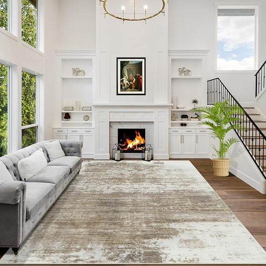 6x9 Area Rugs Washable Rug: Large Modern Abstract Living Room Rug Soft Anti-Skid Thin Carpet Indoor Floor Non-Shedding Carpets for Bedroom Dining Room Farmhouse Nursery Home Office Brown White by GENTDRIZZ