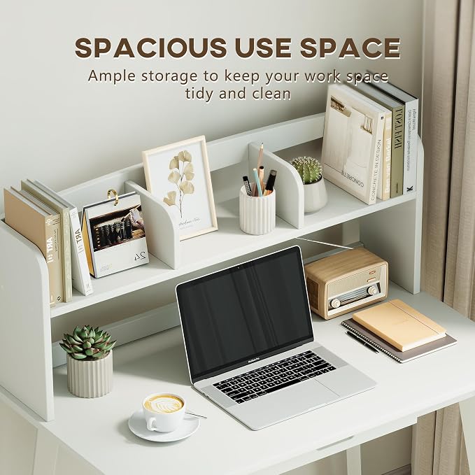 IOTXY Small Writing Desk with Hutch - 31.5" Work Computer Study Table | White , Storage Drawer, Space-saving for Home and Office, with Bookshelves - Image 3