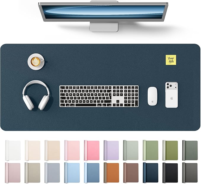 YSAGi Leather Desk Protector, Office Mat, Large Mouse Mat, Non-Slip PU Leather Blotter, Laptop Desk Mat, Waterproof Writing Pad for Office and Home(Dark Blue, 42" x 17.2") by YSAGi