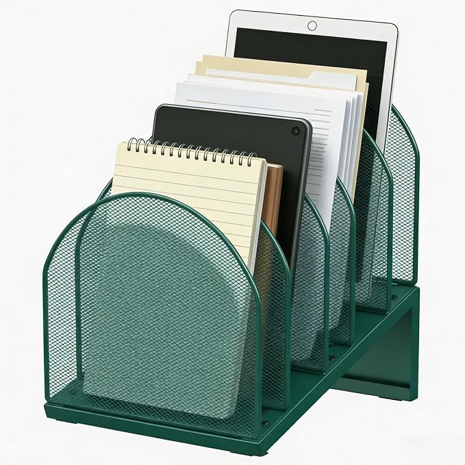 gianotter Desktop File Organizer with 5 Compartments | Desk Organizer Paper Organizer for Desk Workspace Organizers for Office Supplies (Green, Inclined Style) by gianotter