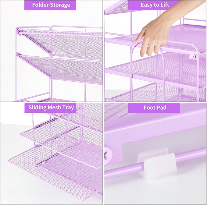 OPNICE 6-Tier Letter Tray Paper Organizer, Desk Organizers and Accessories, Desktop File Organizer, Office Desk Accessories for Office Supplies(Purple) - Image 2