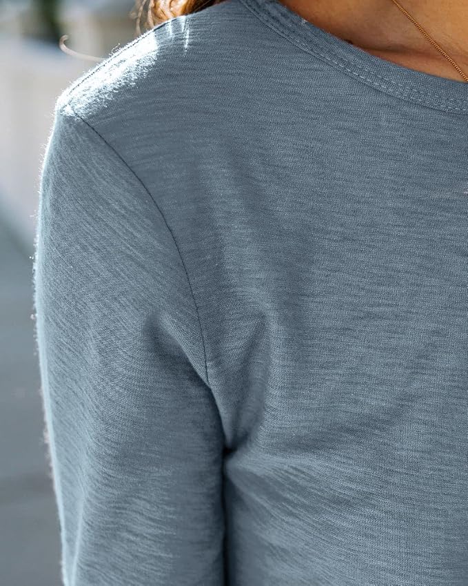 Sherosa Womens T Shirts Long Sleeve Crew Neck Shirts Basic Tee Tops Blouse - Image 5