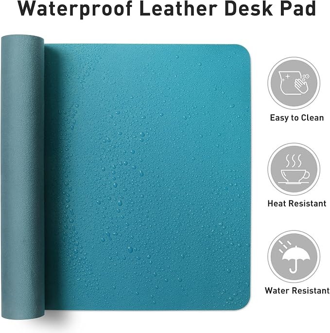 Aothia Leather Desk Pad Protector, Mouse Pad, Office Desk Mat, Non-Slip PU Leather Desk Blotter, Laptop Desk Pad, Waterproof Desk Writing Pad for Office and Home (Turquoise,23.6" x 13.7") - Image 6