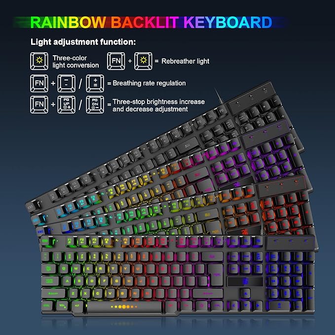DGG Gaming Keyboard and Mouse, Headphones, Mouse pad Combo for PC Gamers | RGB Backlight Gaming Keyboard and Mouse Bundle with Headset, All in One for Xbox and PS4 Users - Image 3