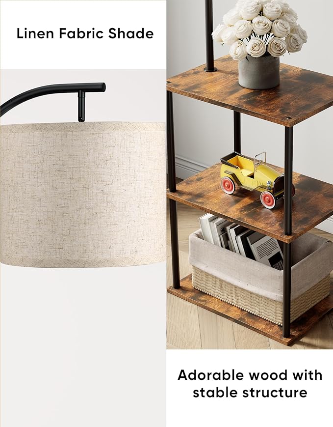 PARTPHONER Floor Lamp with Table, Night Stand with Lamp, Narrow Side Table with 3CCT LED Bulb, Small Coffee Table, Modern End Table with Storage Shelves for Living Room Bedroom Home Décor - Image 2