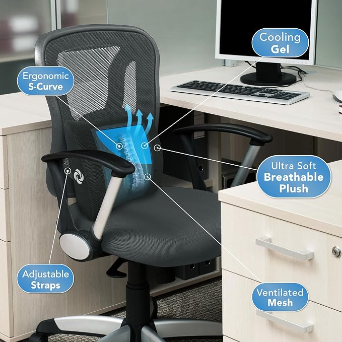Samsonite Cooling Memory Foam Lumbar Support Pillow for Office Chair, Gaming Chair & Car Seat Automotive Ergonomic Back Cushion, Home Office Essentials, Sitting Comfort and Posture Relief Back Support - Image 6