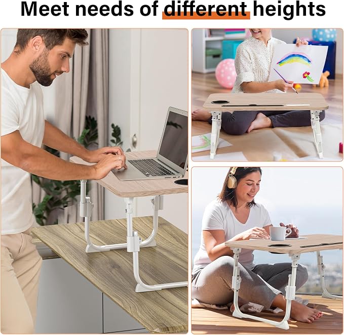 Lap Desk for Bed, Adjustable Laptop Desk with USB Charging Port, Storage Drawer & Bookshelf — Foldable Bed Desk for WFH & Students, 23.6" Desktop Fits 18" Laptop, Non-Slip, Glacier - Image 6