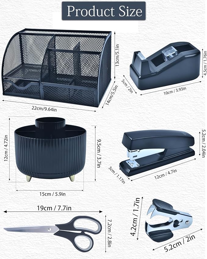 LXEVIHK 20Pcs Black Desk Organizers and Accessories With Mesh Desk Organizer and 360°Rotating Pen Holder and a Lot of Office Black Office Supplies Beautifully Presented in a Gift Box - Image 5