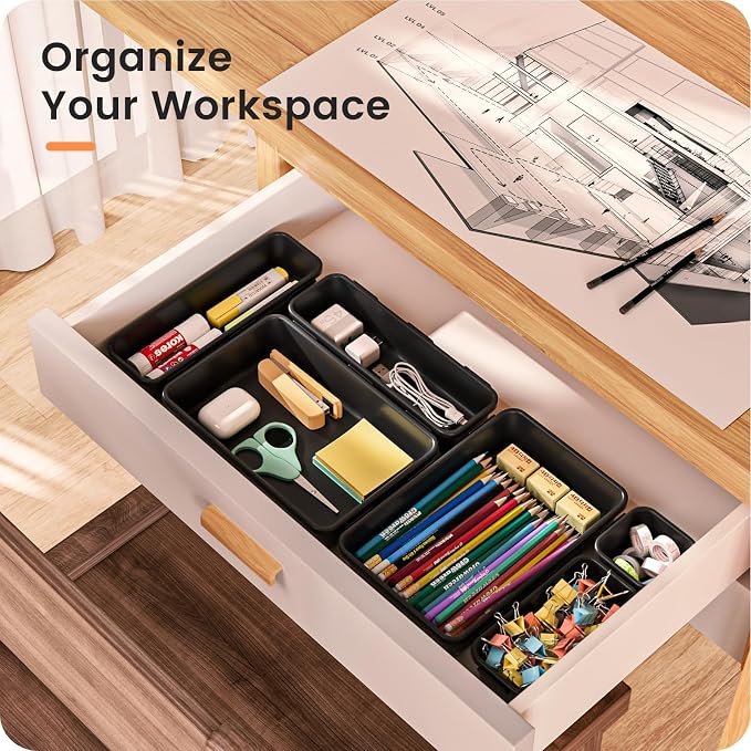 【Military Grade】A-LuGei Drawer Organizer,【】Makeup organizer,【Holds 177 Items】Bathroom Organizers and Storage,Organization and Storage,Desk Drawer Organizer for Vanity【Black】 - Image 5
