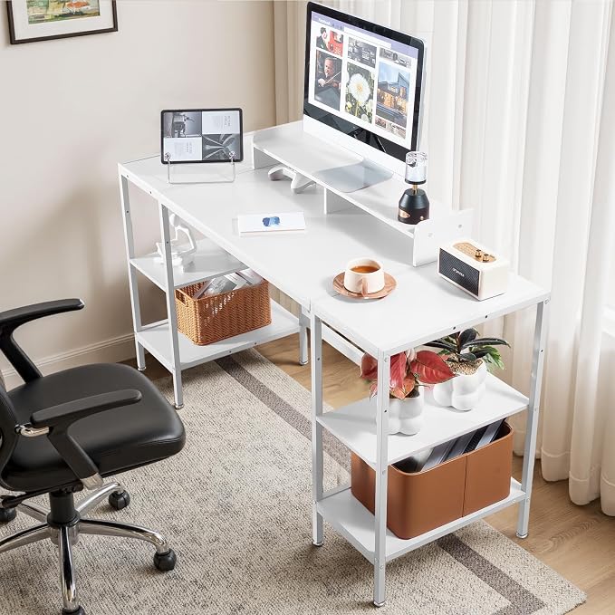 MINOSYS Computer Desk 55-inch with Storage Shelf - White Ideal Gaming Desk for Bedrooms, Small Spaces, and Home Offices Modern Writing Desk for PCs. - Image 4