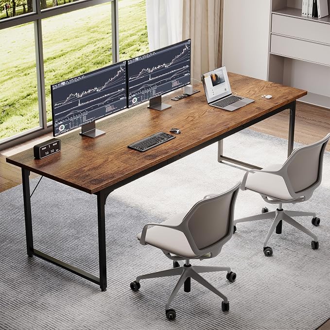Coleshome 79 Inch Computer Desk with Power Outlet | Extra-long workspace • Supports multi-monitor setups • Stable steel frame • Spacious legroom • Home office & gaming - Image 2