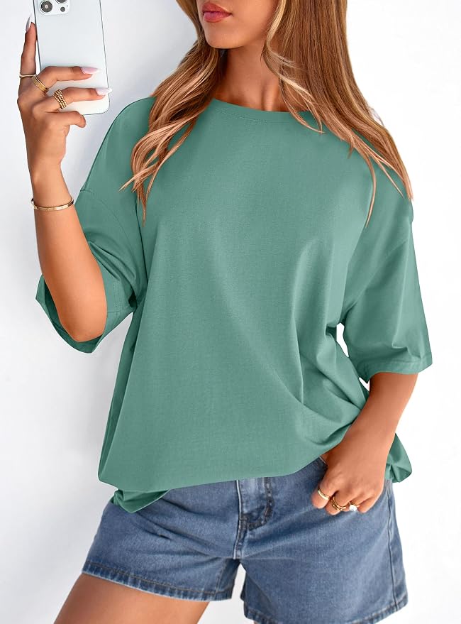 PRETTYGARDEN Womens 2026 Spring Going Out Tops Casual Short Sleeve Crewneck Loose Fit Basic Oversized T Shirts Summer Outfits - Image 3