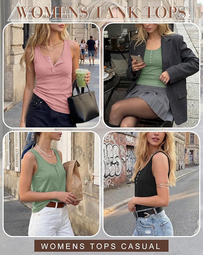 Ficerd 3 Pack Women's Henley Tank Tops Sleeveless Button Down Summer Shirts 2026 Casual Trendy Loose U Neck Tee Blouses - Image 4