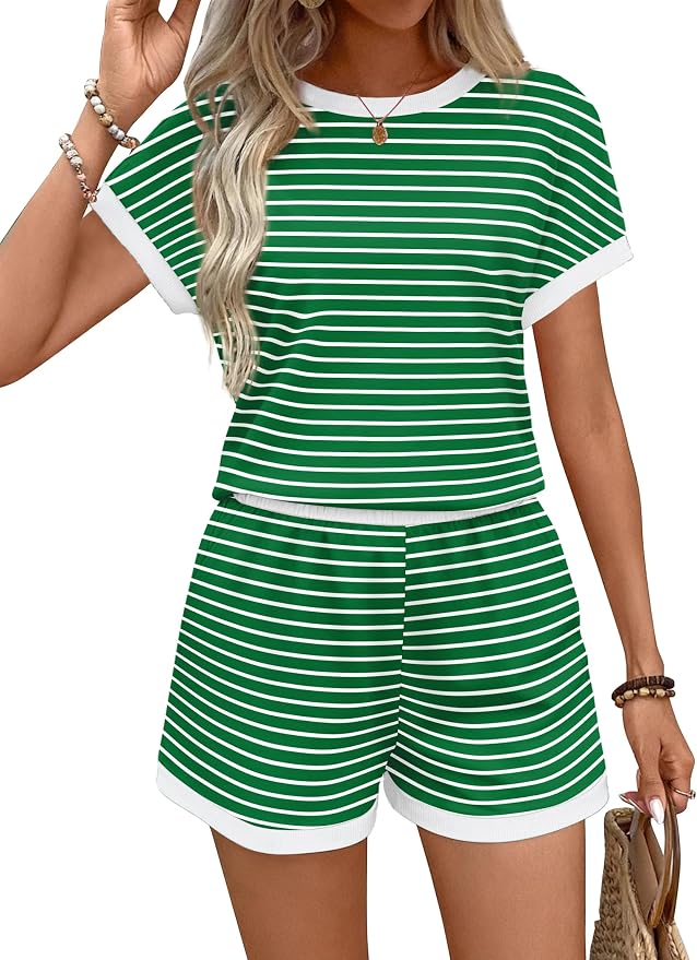 WIHOLL Two Piece Sets for Women Summer Lounge Short Sets Cap Sleeve Crew Neck Sweatsuit with Pocket XS-2XL - Image 3