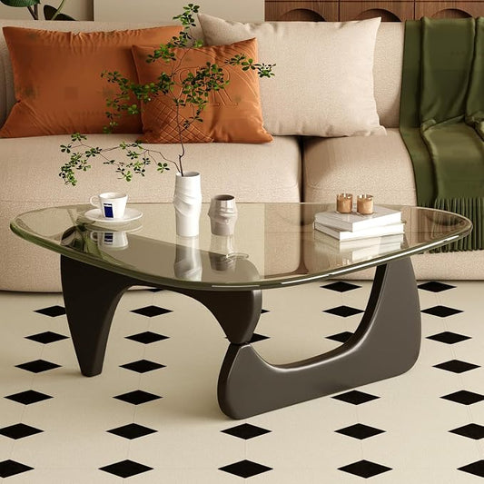 Coffee Table for Living Room Mid Century Modern Center Table with Glass Top, 32 Inch, Black/Transparent by JCAJCA