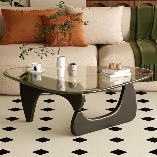 Coffee Table for Living Room Mid Century Modern Center Table with Glass Top and Wood, 36 Inch, Transparent/Black by JCAJCA