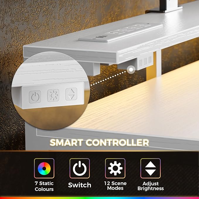 Huuger Gaming Desk with 6 Drawers, Computer Desk with LED Lights Power Outlets and Type-C, 47 Inch Office Table with Storage, Monitor Stand, Writing & Work Home Office, Bedroom, Study, White - Image 7