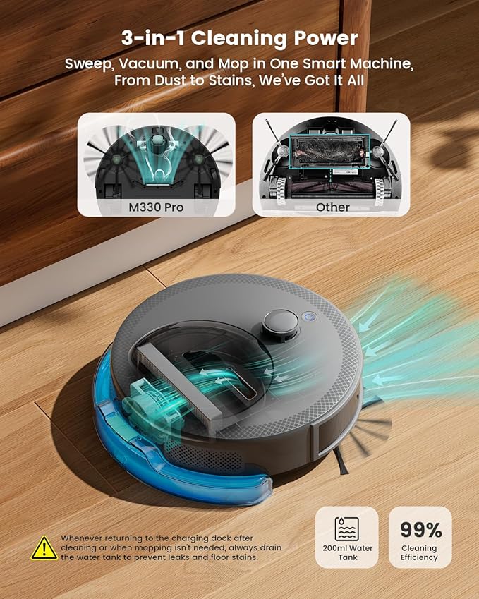 Lefant Robot Vacuum and Mop, Upgraded LiDAR Navigation, 450ml Visible Dustbin, Strong Suction, Multi-Floor Mapping, Self-Charge, WiFi/Alexa/APP, Multi-Surface Cleaning, M330 Pro Grey - Image 5