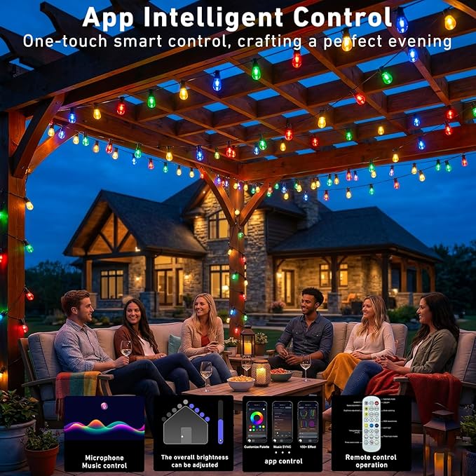 Outdoor String Lights,200FT Smart RGB+IC Patio Lights with Shatterproof LED Bulbs ,Outside Light Dimmable Patio for Decor DIY IP67 Waterproof ,Courtyard, garden,Holiday,LED lights more Scene Modes - Image 3