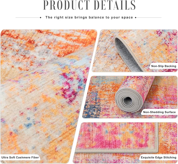 4x6 Area Rug Living Room Rug: Washable Modern Abstract Soft Thin Rug Indoor Floor No Slip Carpet for Bedroom Dining Room Farmhouse Nursery Home Office - Galaxy Haze - Image 3