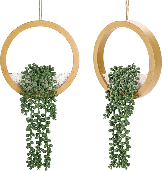 Der Rose 2 Pack Boho Wall Decor Fake Plants 15" Hanging Artificial Succulents Plants for Bohemian Living Room Bathroom Accessories by DerRose