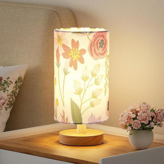 Fenmzee Small Table Lamps (Floral White Shade, 9" Inline Control) | 3000K LED Blub Included | 680 Lumens | Easy Assembly | Minimalist Design | E26 | for Kitchen | for Kids Room by Fenmzeelighting