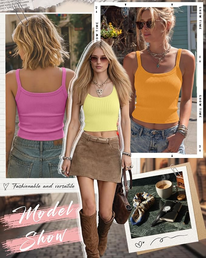 Ficerd 3 Pack Women's Tank Tops 95% Cotton Spaghetti Strap Ribbed Crop Camisole Slim Fitted Basic Summer Sleeveless Layer - Image 3