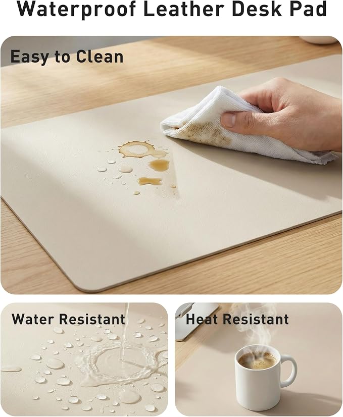 Aothia Faux Leather Desk Mat - Large Mouse Pad, Non-Slip PU Leather Blotter, Waterproof Writing Surface for Office and Home (Eggshell, 42" x 17") - Image 7