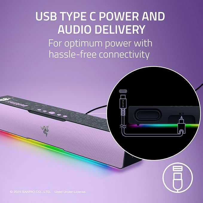 Razer Leviathan V2 X, PC Soundbar, Full-Range Drivers, Kuromi Edition | Compact Design, Chroma RGB, USB-C, Bluetooth 5.0, for PC, Laptop, Smartphones, Tablets & Nintendo Switch - Image 4