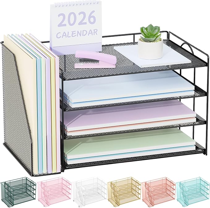 Spacrea 4-Tier Paper Organizer for Desk with File Organizer | Desk Organizers and Accessories Desk Accessories & Workspace Organizers for Office Supplies (Black) by Spacrea