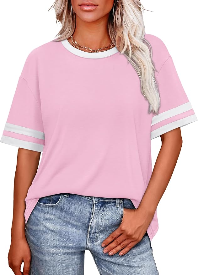 WIHOLL Womens T Shirts Loose Fit Short Sleeve Tees Crew Neck Color Block Summer Tops 2026 Fashion - Image 2