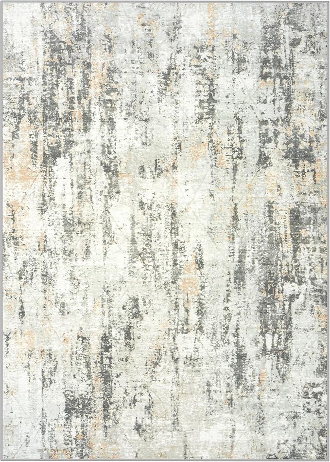 6x9 Area Rugs Washable Rug: Large Modern Abstract Living Room Rug Soft Anti-Skid Thin Carpet Indoor Floor Non-Shedding Carpets for Bedroom Dining Room Farmhouse Nursery Home Office Grey Brown - Image 3