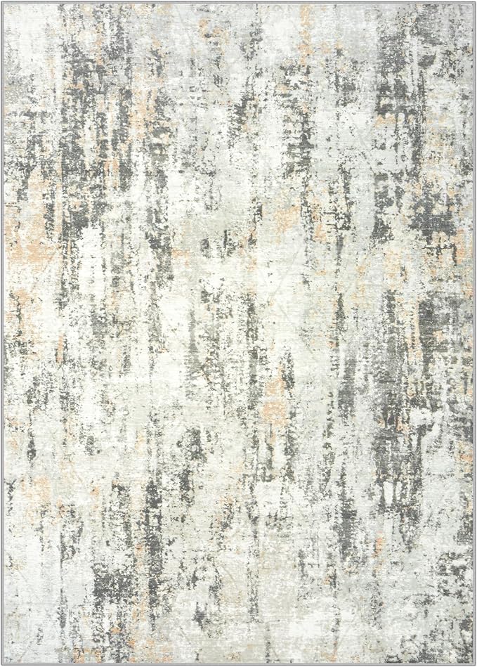 8x10 Area Rugs Washable Rug: Modern Abstract Living Room Rug Soft Anti-Skid Thin Carpet Indoor Floor Non-Shedding Carpets for Bedroom Dining Room Farmhouse Nursery Home Office Grey Brown - Image 3