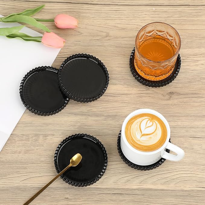 Glass Black Coaster Set of 5- Coasters for Glass Table Black Coasters Modern Round Cup Mats Coffee Table Decor for Kitchen, Bar, Dining Room, Living Room, Office - Image 4