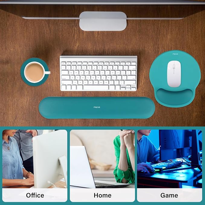 MOSISO Wrist Rest Support for Mouse Pad&Keyboard Set, Teal Green | Circle Curved Ergonomic Mousepad Non-Slip Base Home/Office Pain Relief&Easy Typing Pad with Soft Cloth&Silicone Lining - Image 6