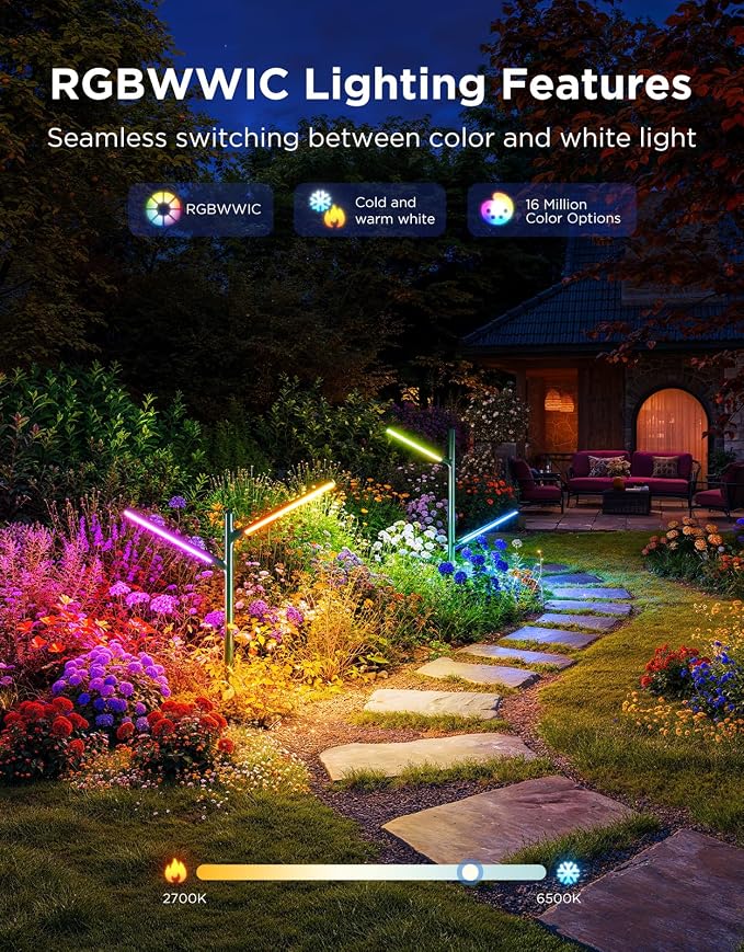 Govee Outdoor Garden Lights, 2 Pack, RGBWWIC, IP66 Waterproof | 16 Million Colors, 64 Scenes for Outdoor Decor, Patio, Landscape Lighting, Compatible with Alexa, Google Assistant, Matter - Image 2