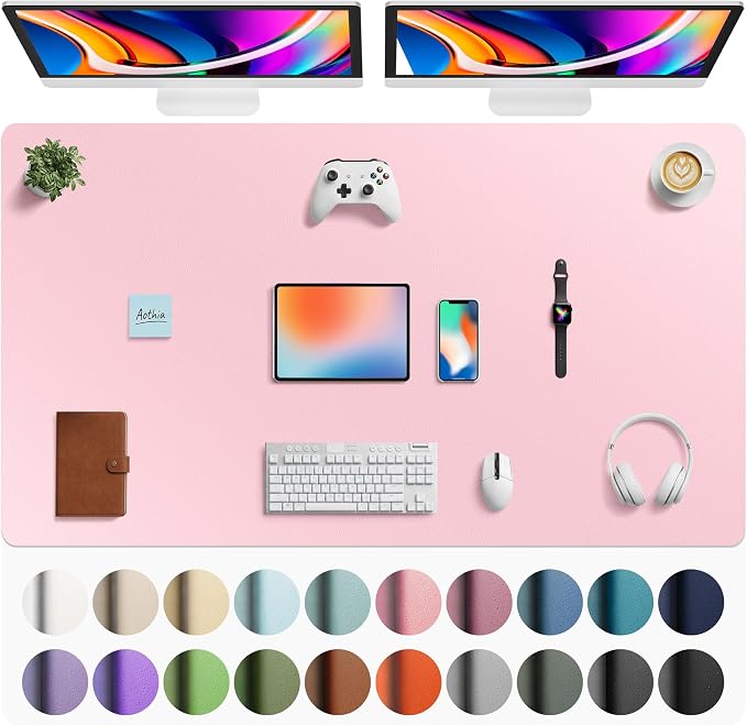 Aothia Faux Leather Desk Mat - Large Mouse Pad, Non-Slip PU Leather Blotter, Waterproof Writing Surface for Office and Home (Fairy Pink, 63" x 24") by AothiaSimpleNaturalUnique