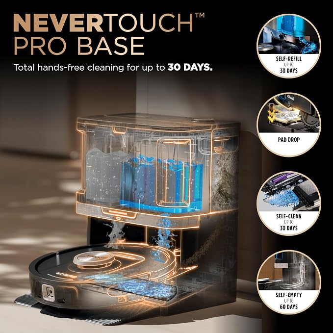 Shark Robot Vacuum & Mop Combo, PowerDetect NeverTouch Pro, Self-Emptying, Self-Refill with Self-Clean Pad Wash & Dry, 60-Day Debris Capacity, 30-Day Refill Tank, 5 Technologies, Black, AV2800ZEBK - Image 2