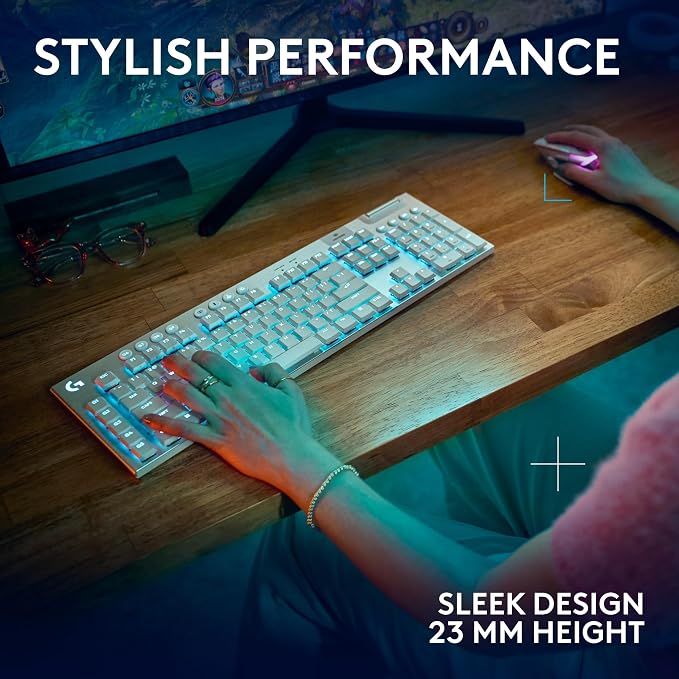 Logitech G915 X Lightspeed Wireless Gaming Keyboard (Tactile) - White | Low-Profile, Double-Shot PBT Keycaps, Fully Programmable Keys, RGB Backlighting, Sleek Aluminum Finishing, GL Brown - Image 8