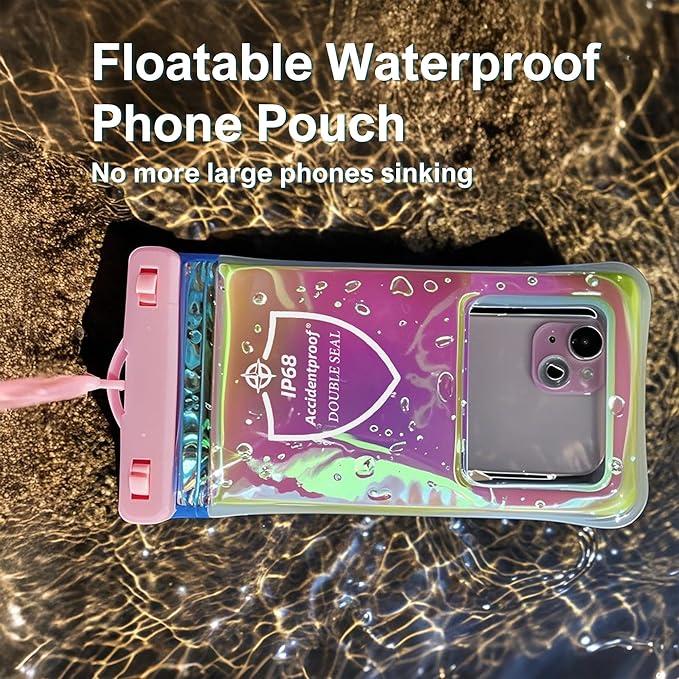 AiRunTech XL Waterproof Phone Pouch,Double Seal Floating Phone Case for Swimming Kayak Paddle Board,Protector iPhone 17 16 15 14 13, River Lake Canoe Boating Beach Accessories(Iridescent Pink+Black) - Image 2