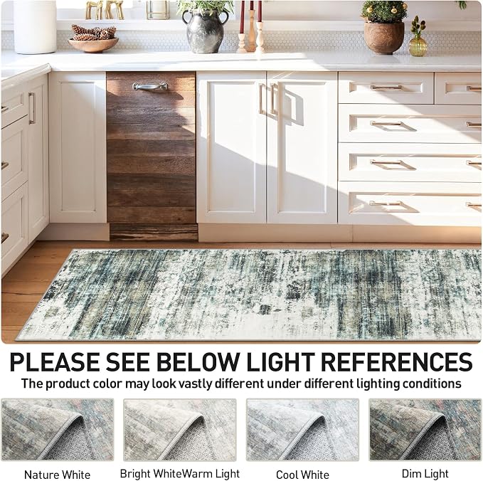 2'6''x8' Runner Rugs Washable Rug: Modern Abstract Hallway Runner Rug Indoor Soft Low Pile Thin Carpet Anti-Skid Non-Shedding Carpets for Kitchen, Entryway, Laundry, Bedroom - Green Multi - Image 5