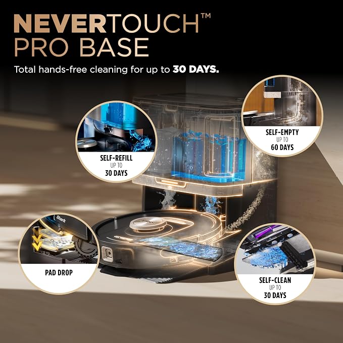 Shark PowerDetect NeverTouch Pro Robot Vacuum & Mop, Black,RV2820ZE | 5 PowerDetect Technologies, NeverStuck, NeverTouch Pro Base (Self-Empty 60-Day, Refill, Pad Wash/Dry), 360° LiDAR + 3D Sensor - Image 3
