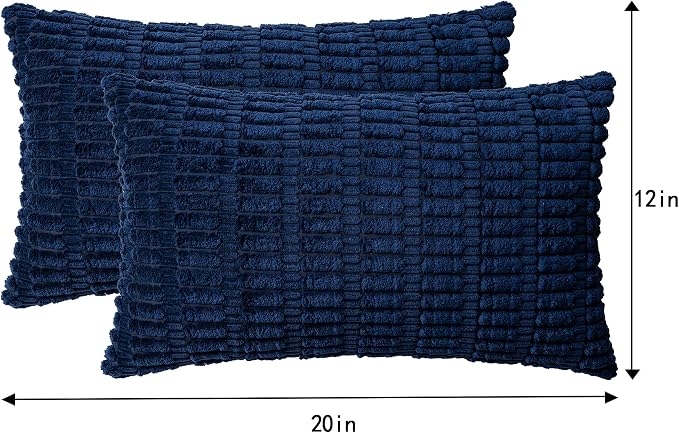 Aegero Pack of 2 Corduroy Decorative Throw Pillow Covers 12x20 InchSoft Boho Striped Pillow Covers Modern Farmhouse Home Decor for Sofa Living Room Couch Bed(Blue) - Image 4