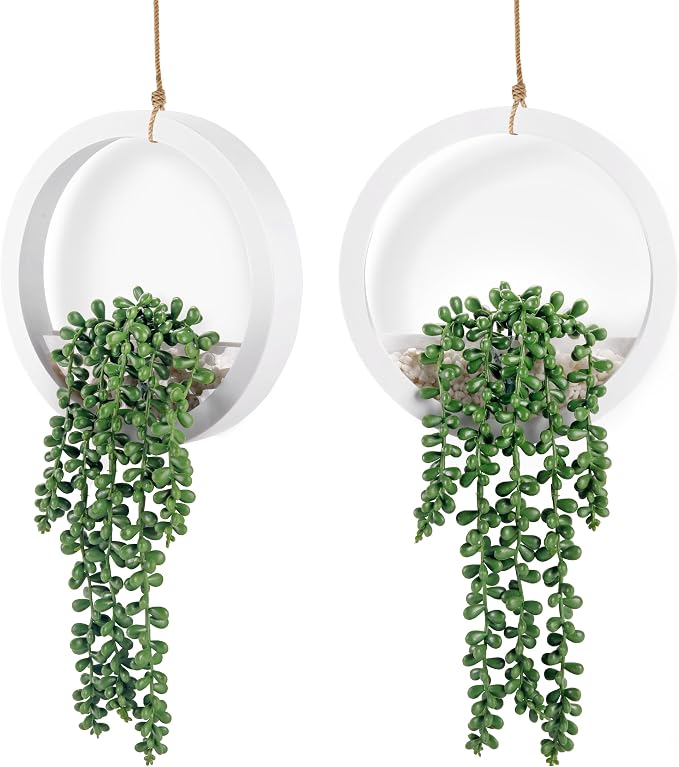 Der Rose 2 Pack Fake Plants Hanging Artificial Succulents Plants in White Pots for Living Room Bathroom Accessories Boho Wall Decor by DerRose